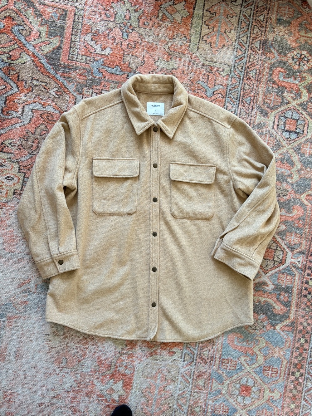 Old Navy Soft-Brushed Utility Shacket Oatmeal Heather Wool Blend Women’s L